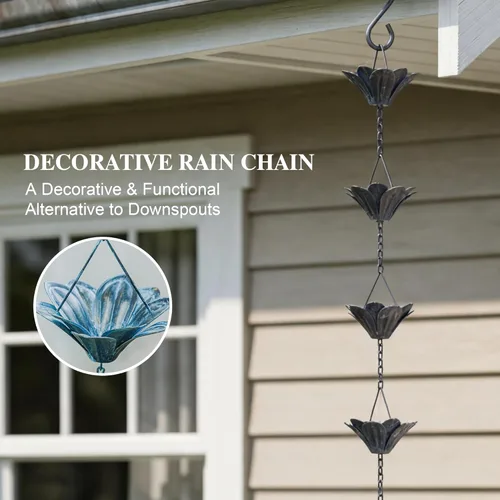 Miniatura 2 de Topadorn Cadena de lluvia decorativa de 8.5 pies, cadena colector de lluvia de 102 pulgadas para aleros de casa, jardín y hogar, diseño de copas
