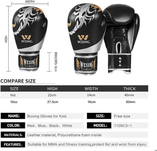 Miniatura 4 de Wesing - Guantes de boxeo para niños y niñas, guantes de boxeo de 6 onzas para niños de 5 a 12 años, guantes de entrenamiento de boxeo para hombres