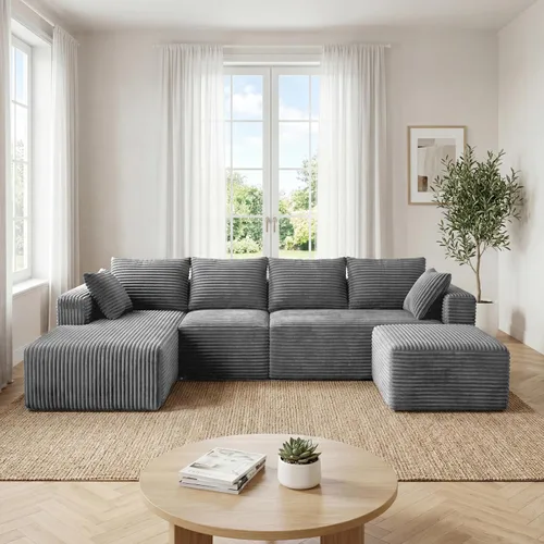 Miniatura 32 de Sofá otomano modular de pana de 28 pulgadas sin hueso, sofá otomano seccional para sala de estar, color beige
