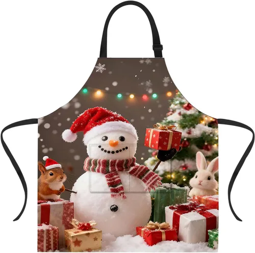 Miniatura 63 de ANNA QUEEN Delantal de Feliz Navidad para mujeres y hombres con bolsillos, delantal de muñeco de nieve, delantal de cocina ajustable para cocinero