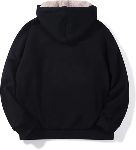 Miniatura 2 de Flygo Sudadera con capucha de forro polar para hombre, cálida con cremallera completa, forro de sherpa, chaqueta de invierno