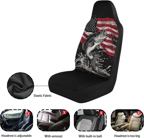Miniatura 7 de Funda de asiento de coche con bandera americana, 2 piezas, fundas de asiento delantero, cojín de asiento de automóvil, funda protectora patriótica