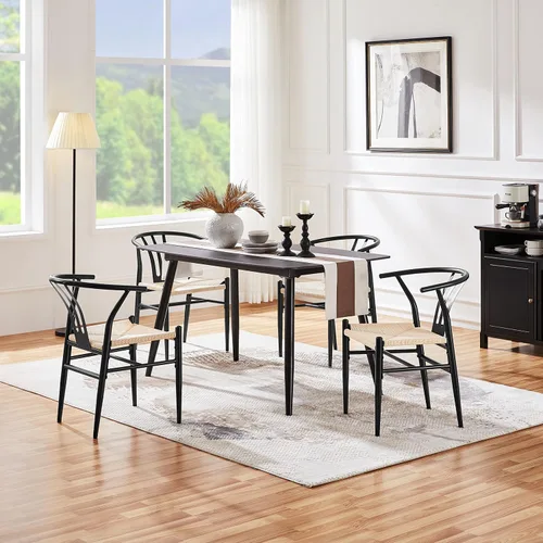 Miniatura 2 de Topeakmart Juego de 2 sillas de comedor de metal, sillas industriales de respaldo alto, sillas de comedor modernas de mediados de siglo, color negro