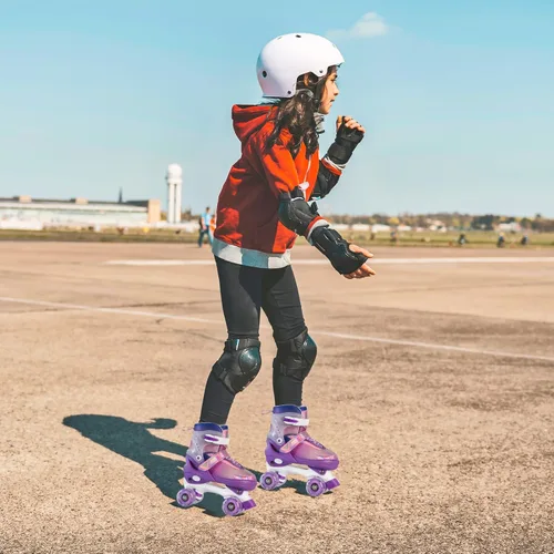 Miniatura 6 de Rainbow Roller Skates for Girls Kids, Gradient Pink Purple 4 Size Adjustable Quad Skates Size XS S, M, L Ages 3-12 with All Light Up Wheels for Kids