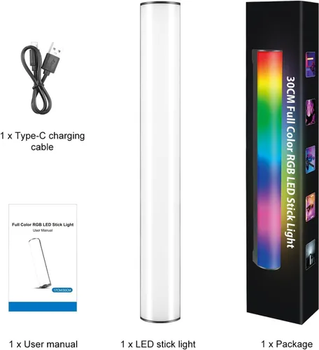 Miniatura 9 de OBEST Luz de video RGB portátil con batería de 3000 mAh, 2500-9000 K, regulable, para estudios fotográficos, TikTok, YouTube Vlogs, 11.8 in