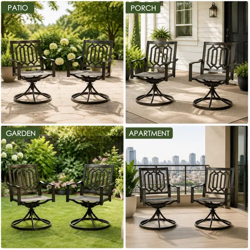 Miniatura 7 de Kozyard Paquete de 2 sillas giratorias de metal clásicas modernas para exteriores, patio, comedor, sillas mecedoras para patio trasero, patio o sala
