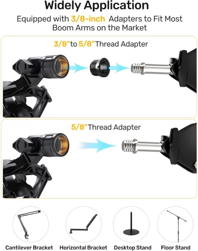 Miniatura 5 de Soporte de choque para micrófono AT2020 personalizado con filtro pop, suspensión antivibración, soporte de micrófono, clip compatible con Audio