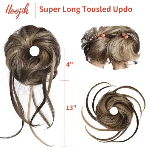 Miniatura 2 de HOOJIH - Pieza de cabello estilo moño desordenado, extensiones de cabello superlargas con moño rizado, cabello ondulado, accesorios para cola
