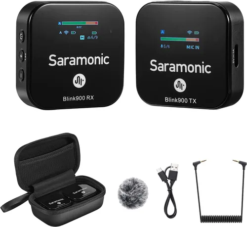 Saramonic Blink900 B1 Sistema de micrófono inalámbrico Lavalier y alcance inalámbrico de 656 pies y pantalla OLED para cámara réflex digital Canon