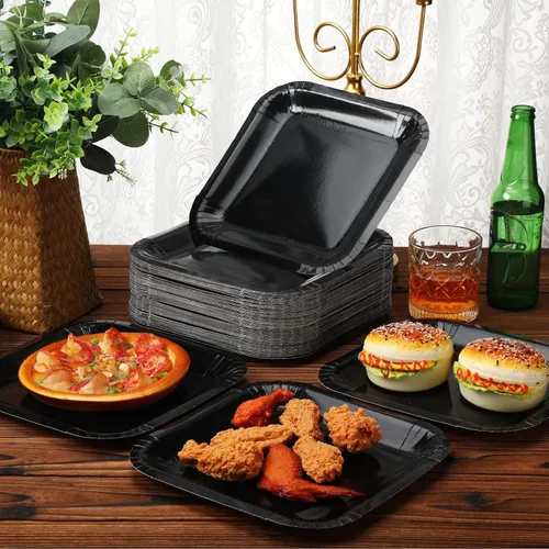 Miniatura 3 de Mifoci 100 platos de papel desechables cuadrados de 9 pulgadas, platos de postre para aperitivos a granel, para servir pasteles para cumpleaños