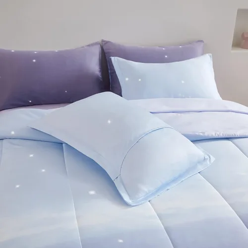 Miniatura 98 de Dinjoy Juego de edredón para niñas, tamaño individual, colorido, azul, rosa, morado, arcoíris, juego de ropa de cama de 6 piezas en una bolsa