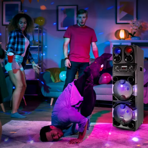 Miniatura 7 de Pyle Altavoz portátil Bluetooth PA - Sistema de audio de karaoke BT de 600W dual de 10" recargable para interiores/exteriores - Pantalla LED