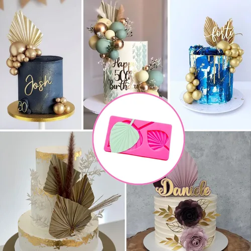 Miniatura 7 de MEMOVAN Molde de silicona de hojas de abanico 3D, molde de fondant de perlas 3D, molde bohemio para pastel de hojas de palmera, molde de silicona