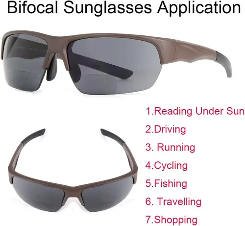 Miniatura 5 de Paquete de 3 lentes de sol bifocales de lectura para hombres y mujeres con almohadilla nasal ajustable, lectores de sol tintados envolventes