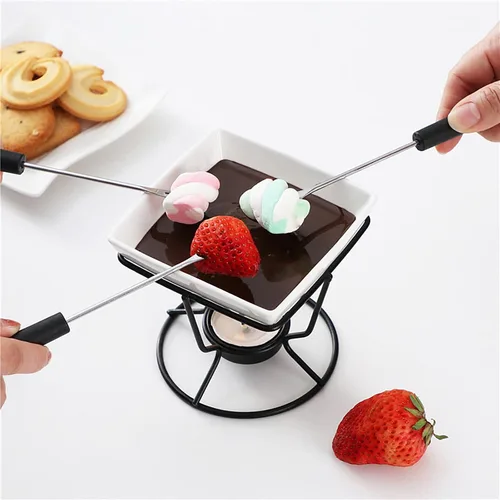 Miniatura 2 de Juego de fondue de mariscos personales de cerámica con vela de estante, dos tenedores, utilizado para salsa derretida mantiene el calor