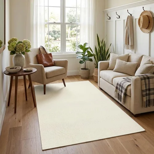 LEEVAN Alfombra de Área Lavable de 4 x 6 pies, Alfombra de Algodón Tejida a Mano para Sala de Estar, Alfombras Trenzadas Blancas para Dormitorio,