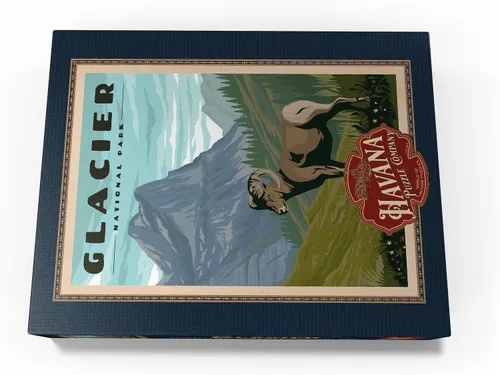 Miniatura 4 de MyPuzzle Glacier National Park - Where The Bighorn Sheep Roam, póster de viaje vintage, rompecabezas de 100 piezas prémium para adultos