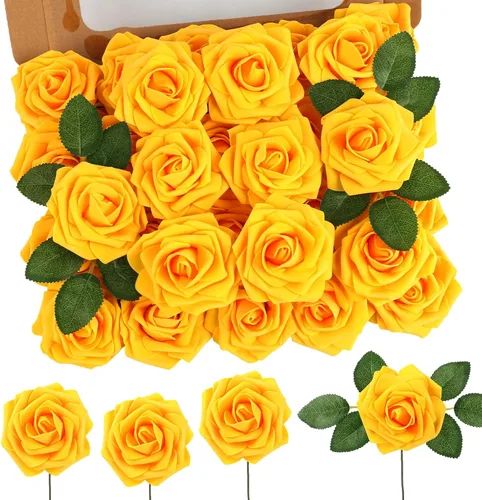 Miniatura 54 de MACTING 30 Rosas Artificiales Blancas Flores Falsas con Tallo Rosas de Espuma de Tacto Real para DIY Arreglos de Ramo de Boda Centros de Mesa White-1