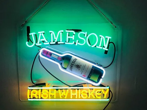 Letreros de neón de 20 pulgadas, botella de whisky irlandés Jamesons, letrero de neón, barra de cerveza acrílica, decoración de pared, luz de neón