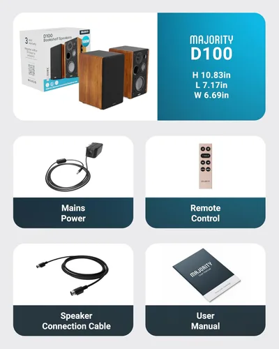 Miniatura 7 de Majority Altavoces de estantería con alimentación 5.3 Altavoces estéreo Bluetooth Altavoces de estantería activos de 100W Altavoces de monitor