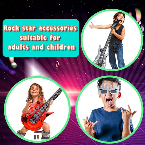 Miniatura 6 de Gran set de gafas de sol divertidas de estrella de rock, gafas de sol divertidas de fiesta de rock and roll, micrófono de guitarra inflable