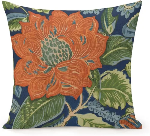 Miniatura 15 de Fundas de almohada chinoiserie verde turquesa floral y pájaro con cremallera de 16 x 16 pulgadas, fundas de almohada de lino para sofá, dormitorio