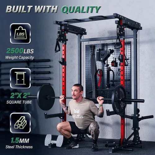 Miniatura 2 de MAJOR FITNESS Drone3 Power Rack, banco de sentadillas para gimnasio en casa de 2500lbs multifunción con sistema de polea doble, barra de tracción