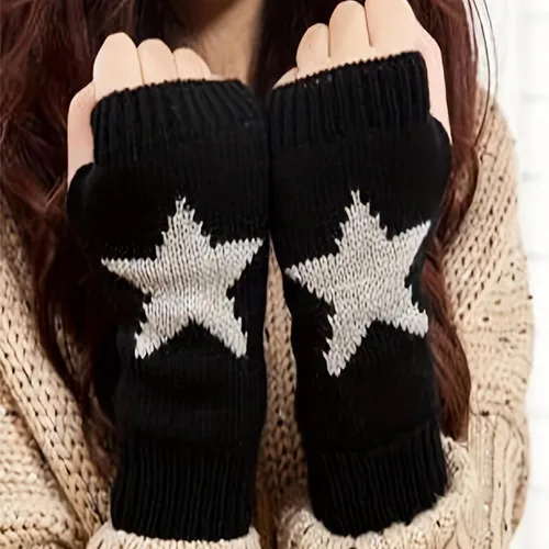 Miniatura 5 de DKYM 4 piezas calentadores de brazos Y2K guantes sin dedos negros sin dedos para mujer, cálidos Y2K