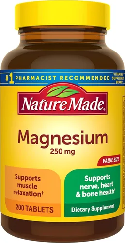 Nature Made Óxido de magnesio 250 mg, suplementos de magnesio para hombres y mujeres, apoyo para la salud muscular, corazón, huesos y nervios, 200