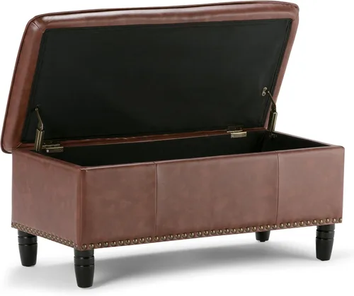 Miniatura 4 de SIMPLIHOME Emily - Otomana rectangular de almacenamiento rectangular de transición de 39 pulgadas de ancho en piel sintética vegana coñac