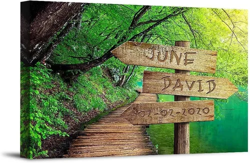 Miniatura 22 de Bosque Otoñal Foto o Impresiones en Lienzo Personalizadas Únicas con Nombres de la Pareja y Fecha Especial en Letrero, Regalo Perfecto