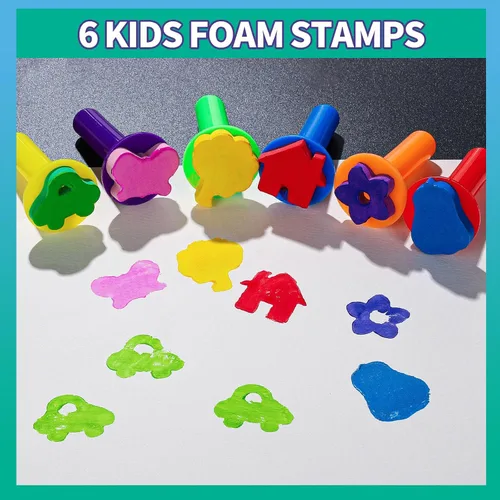 Miniatura 6 de YGDZ Pinceles de esponja para niños, 39 piezas de pinceles de esponja para niños pequeños, sellos de pintura de espuma, herramientas de dibujo