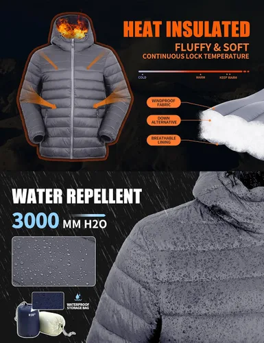 Miniatura 3 de Pioneer Camp Chaqueta acolchada ligera y plegable para hombre, con capucha, aislada, térmica, para correr, viajar
