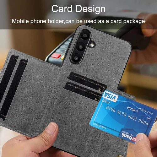 Miniatura 6 de Funda compatible con OnePlus Nord 2 5G DN2101 DN2103 Kickstand [piel sintética + carcasa + tarjetero] 2 en 1 cubierta magnética negra