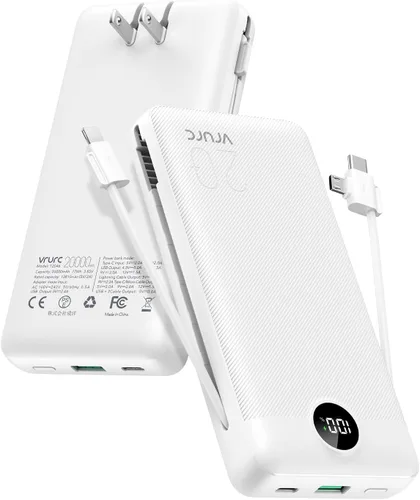 Miniatura 13 de Cargador portátil de 20000 mAh, cargador de batería VRURC de carga rápida de 22.5 W con cables, cargador portátil USB C de 20 K con enchufe de Gris