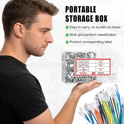 Miniatura 5 de Twidec/360Pcs 2.8/4.8/6.3mm Kit de surtido de terminales de engarce rápido tipo faston macho y hembra con manga aislante para cableado eléctrico
