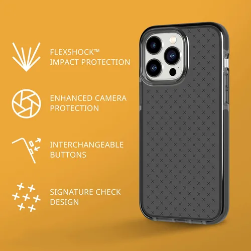 Miniatura 2 de Tech21 iPhone 14 Pro Max Evo Check – Funda protectora delgada y absorbente de golpes con protección FlexShock Multi-Drop de 16 pies y botones Negro
