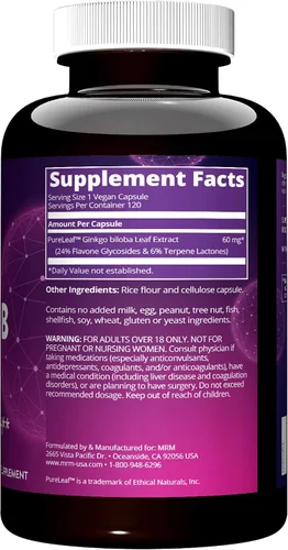 Miniatura 3 de MRM Nutrition Ginkgo B 60mg Sin gluten + vegano 120 porciones
