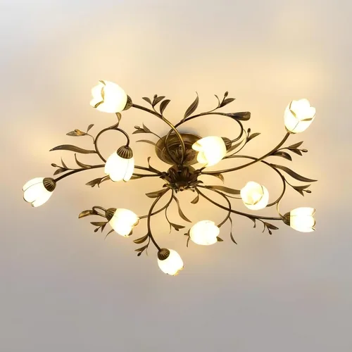 Miniatura 8 de Luces de techo con 4 luces en forma de rama, de 19.7 pulgadas, estilo retro creativo, lámpara de techo de vid de flores, lámpara de techo