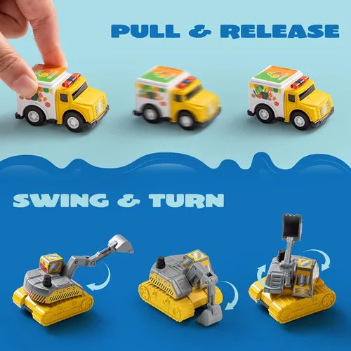 Miniatura 6 de JOYIN Juego de 18 autos de tracción hacia atrás y 18 piezas de juguete de goma suave, mini vehículos de juguete, auto para niños pequeños, recuerdos