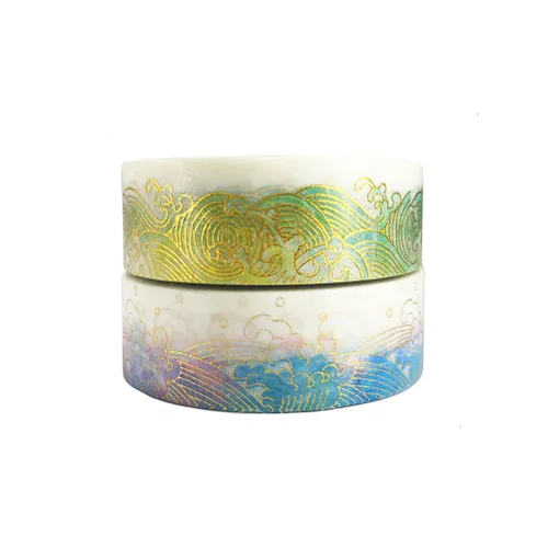 Juego de 2 rollos de cinta washi dorada – Diseño único dorado colorido ola de mar decorativo DIY adhesivo japonés adhesivo Washi cinta adhesiva