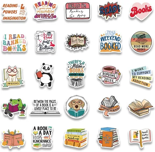 Miniatura 7 de Lindas calcomanías estéticas de libro de lectura para adultos, 50 calcomanías para amantes de la lectura para profesores, libros de amor, Funimost