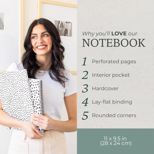 Miniatura 2 de Steel Mill & Co - Lindo cuaderno de espiral grande con rayas universitarias, 11 x 9.5 pulgadas con tapa dura duradera y 160 páginas forradas, puntos