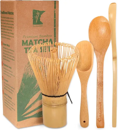 Miniatura 8 de BambooMN Juego de batidor de matcha - Chasen (batidor de té), Chashaku (cuchara de bambú con gancho), cuchara de té - negro