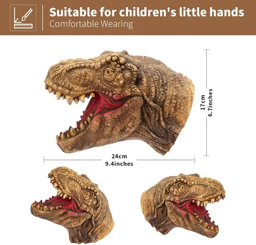 Miniatura 3 de Yolococa Marionetas de mano de dinosaurio, juego de marionetas de animales de látex de 3 piezas con T Rex, velociraptor y dilophosaurus para contar