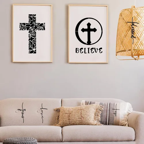 Miniatura 7 de Tinlade Juego de 9 plantillas de cruz cristianas, plantillas cristianas Believe Jesús Perdonado, Cruz Religiosa, Reutilizable, Plantilla de Pintura