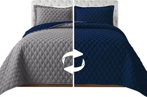 Miniatura 9 de Elegant Comfort Juego de colcha reversible acolchada de 3 piezas con fundas de almohada, exquisitas costuras de diamante para todas las estaciones