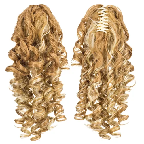 Miniatura 20 de SWACC 12-Pulgadas Extensiones de Cola de Caballo Cortas con Rizos de Tornillo y Pinza de Gancho Extensiones de Cabello Sintético con Cordón