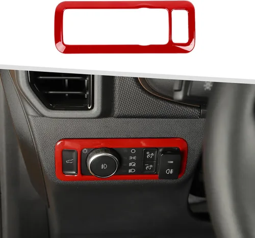 Jimen Compatible con Ford Bronco Sport 2021-2022, cubierta del panel del interruptor de los faros delanteros, accesorios para moldura interior (rojo)