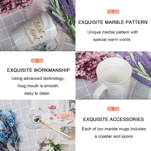 Miniatura 5 de Taza de café Best Aunt Ever de 14 onzas, color gris, con caja de regalo, cuchara y posavasos, regalo perfecto para tía para cumpleaños, día